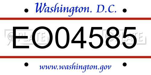EO04585 District Of Columbia License Plate