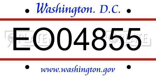 EO04855 District Of Columbia License Plate