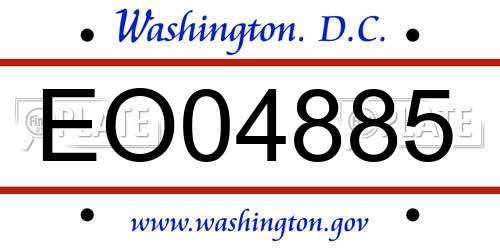 EO04885 District Of Columbia License Plate