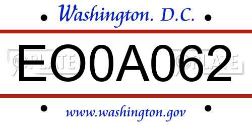 EO0A062 District Of Columbia License Plate