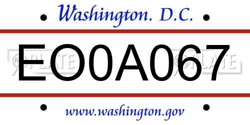 EO0A067 District Of Columbia License Plate