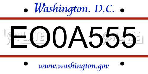 EO0A555 District Of Columbia License Plate