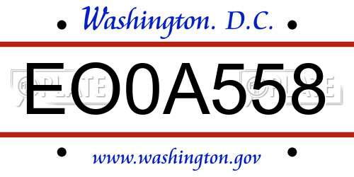 EO0A558 District Of Columbia License Plate