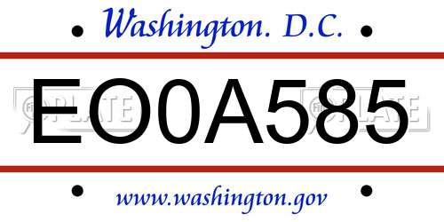 EO0A585 District Of Columbia License Plate