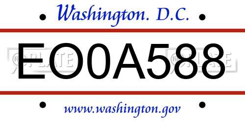 EO0A588 District Of Columbia License Plate