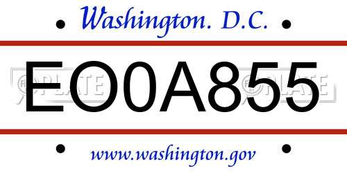 EO0A855 District Of Columbia License Plate