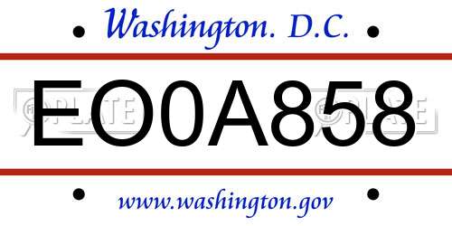EO0A858 District Of Columbia License Plate