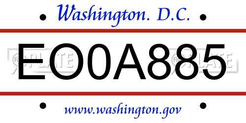 EO0A885 District Of Columbia License Plate