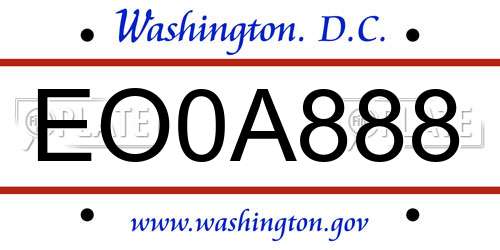 EO0A888 District Of Columbia License Plate