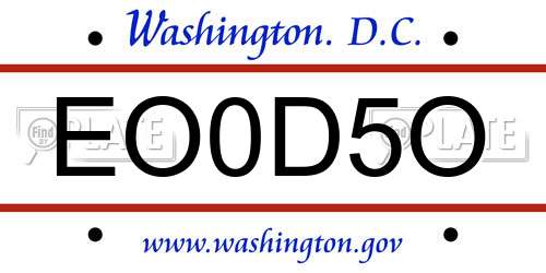 EO0D5O District Of Columbia License Plate