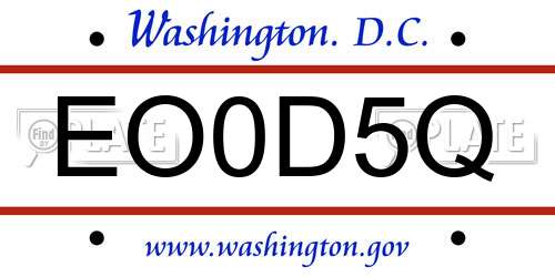 EO0D5Q District Of Columbia License Plate