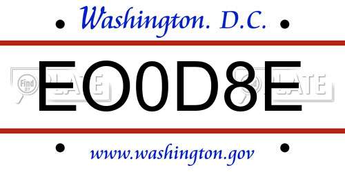 EO0D8E District Of Columbia License Plate