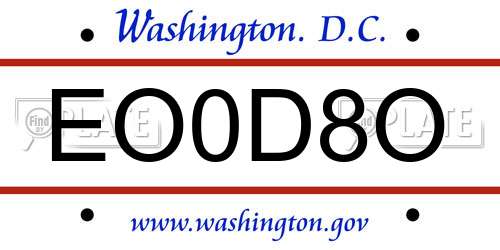EO0D8O District Of Columbia License Plate