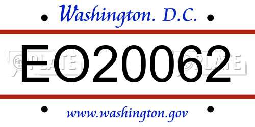 EO20062 District Of Columbia License Plate