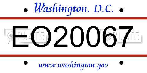 EO20067 District Of Columbia License Plate