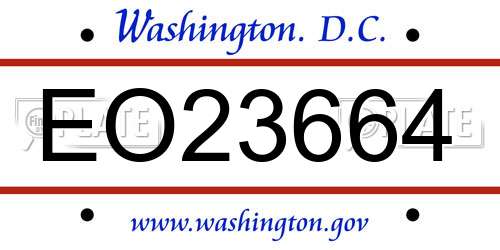 EO23664 District Of Columbia License Plate
