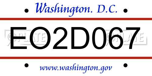 EO2D067 District Of Columbia License Plate