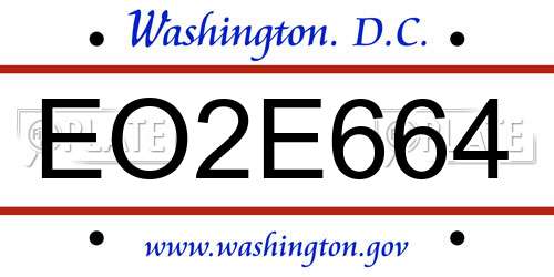 EO2E664 District Of Columbia License Plate