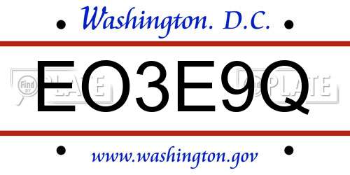 EO3E9Q District Of Columbia License Plate