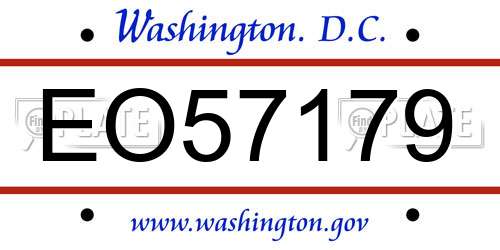 EO57179 District Of Columbia License Plate