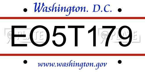 EO5T179 District Of Columbia License Plate