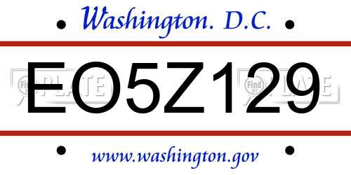 EO5Z129 District Of Columbia License Plate