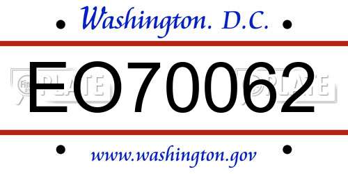 EO70062 District Of Columbia License Plate