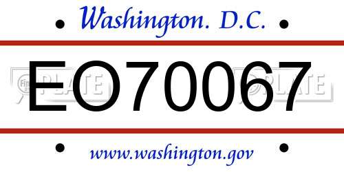 EO70067 District Of Columbia License Plate