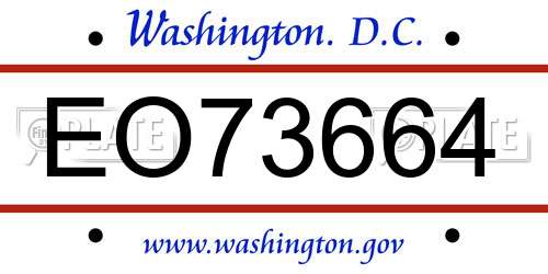 EO73664 District Of Columbia License Plate