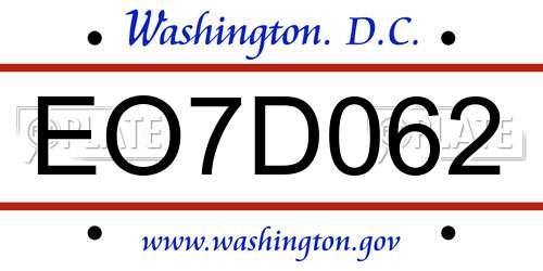 EO7D062 District Of Columbia License Plate