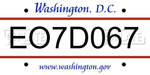 EO7D067 District Of Columbia License Plate