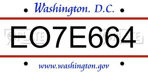 EO7E664 District Of Columbia License Plate