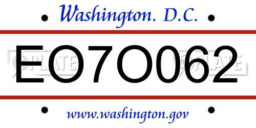 EO7O062 District Of Columbia License Plate