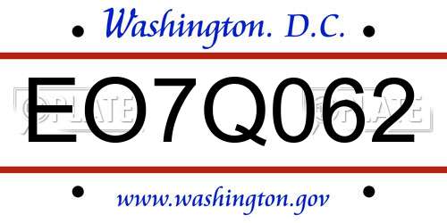 EO7Q062 District Of Columbia License Plate