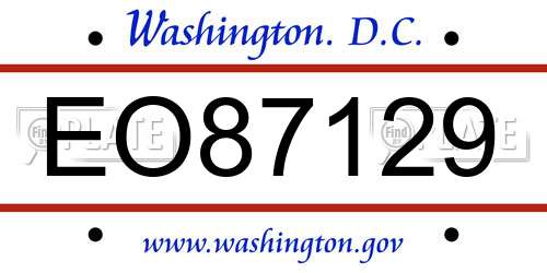 EO87129 District Of Columbia License Plate