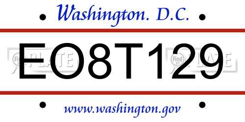 EO8T129 District Of Columbia License Plate