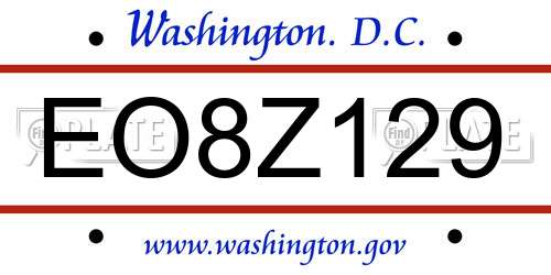 EO8Z129 District Of Columbia License Plate