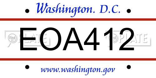 EOA412 District Of Columbia License Plate