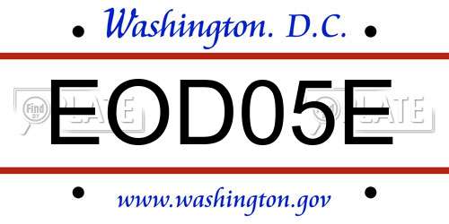 EOD05E District Of Columbia License Plate