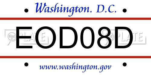 EOD08D District Of Columbia License Plate