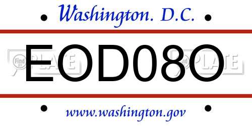 EOD08O District Of Columbia License Plate