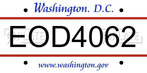 EOD4062 District Of Columbia License Plate