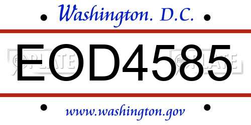 EOD4585 District Of Columbia License Plate