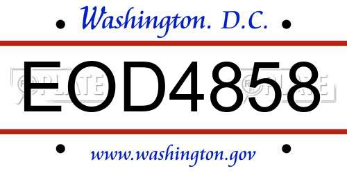 EOD4858 District Of Columbia License Plate