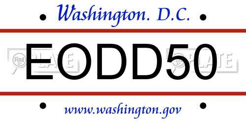 EODD50 District Of Columbia License Plate