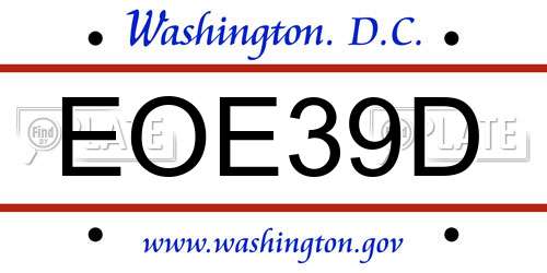 EOE39D District Of Columbia License Plate
