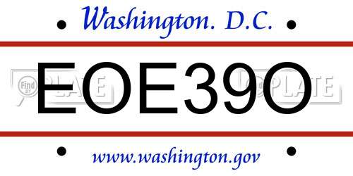 EOE39O District Of Columbia License Plate