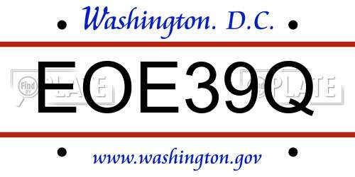 EOE39Q District Of Columbia License Plate