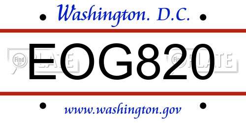 EOG820 District Of Columbia License Plate