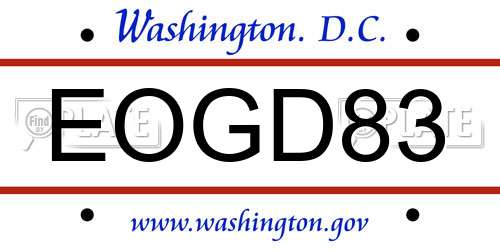 EOGD83 District Of Columbia License Plate
